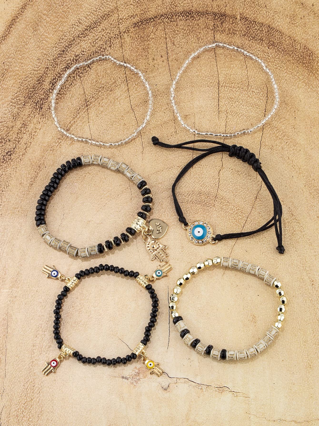 Stylish Evil Eye Multilayer Bangle Bracelet Black